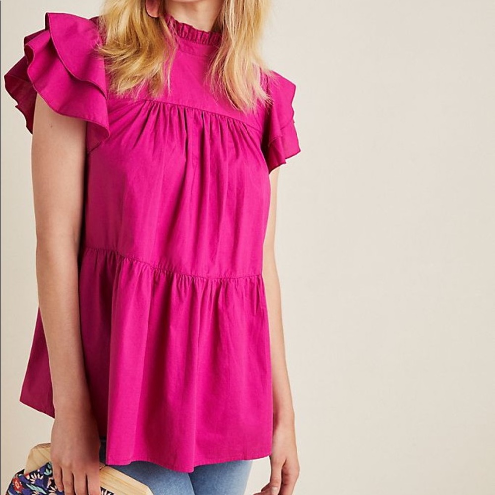 Anthro Maeve High Neck Babydoll Blouse
